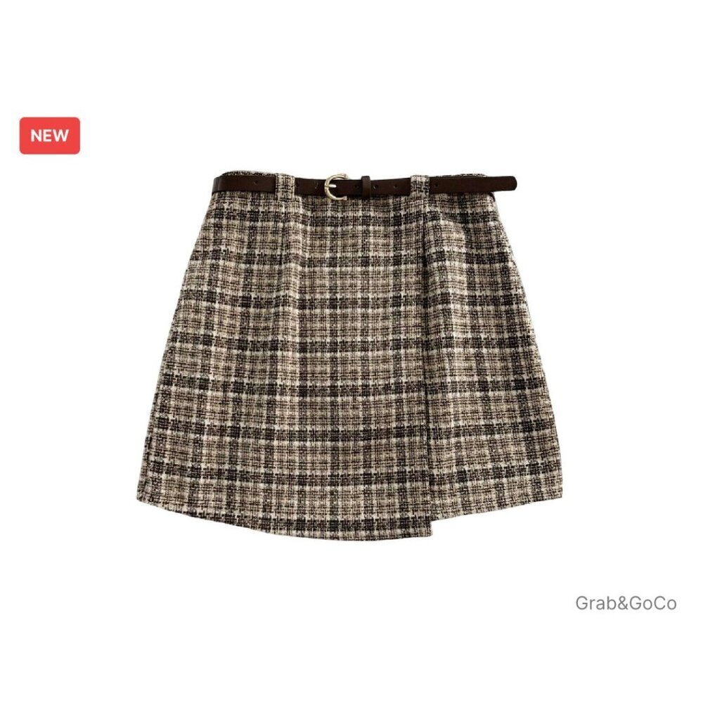 Vintage Gingham Plaid Wrap Skirt with Belt Y2K Retro Chic A-Line Style